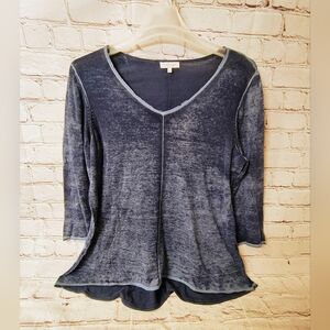 Habitat Clothes to Live in V Neck Large Blue Fade Layered Worn Tunic Boho Lagenl